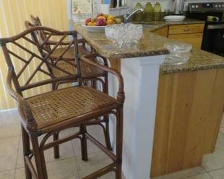 Set of 3 Bamboo/Cane Seat Bar Stools