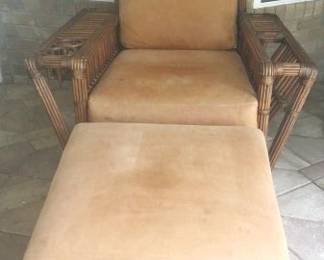 Palecek Rattan Suede Armchair & Ottoman