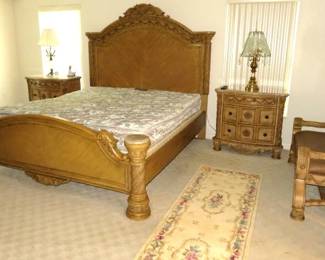 Millennium "South Shore" King Size Bedroom Suite. Includes King Poster Headboard/Footboard, Nightstands, Dresser with Mirror, Chevel Vanity Mirror, Bench & Armoire