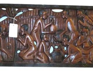 Vintage Kenya Hand Carved Rosewood Wall Panel