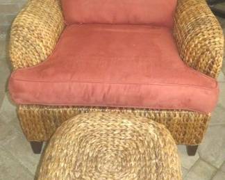 Palecek Weaved Seagrass Armchair & Ottoman