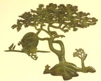 Vintage 1970's Brass Bonsai Tree Wall Sculpture