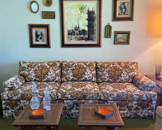 Great vintage sofa, Ashtrays, artwork