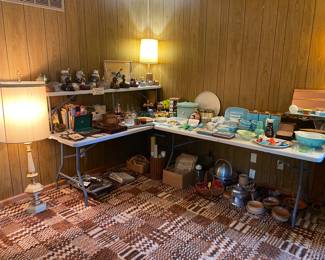 Vintage lamps, duck decoys, cookbooks, CUTCO, vintage kitchen, knickknacks, decor, marbles