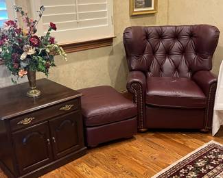 tufted leather club chair with ottoman