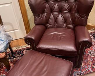 Thomasville leather tufted club chair with ottoman