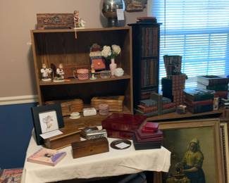Wooden box collection, butler ball representing (furn market piece) and “books” accessories for office/library or bibliophile!