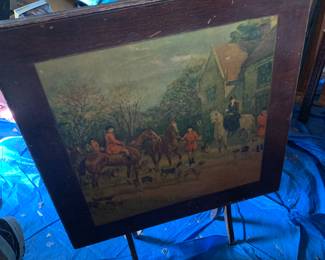 Vintage Folding Card table with hunting scene