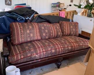 Leather couch w fabric cushions