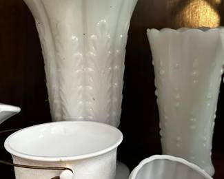 Large collection of milk glass
