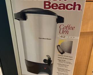 Hamilton Beach 42 cups coffee urns; one working, one missing cord and part of percolator basket