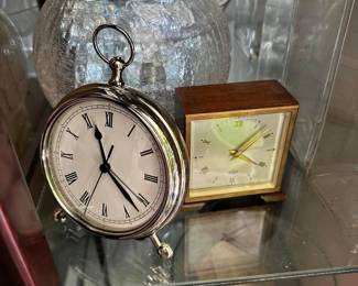 Repro alarm clocks and beautiful crackle glass bowls