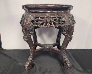  Chinese Carved Table With Marble Insert