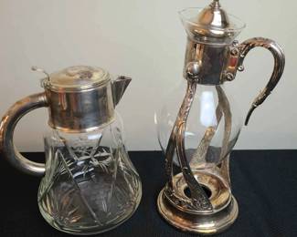 Vintage Crystal Grapes Pitcher And Coffee/Tea Carafe