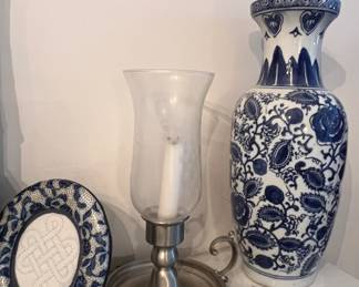 Blue and White Porcelain Decor with Chamberstick Lamp 
