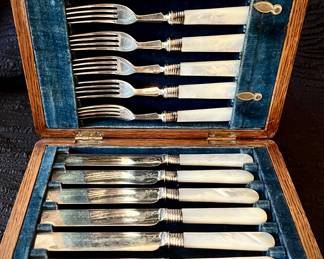 Mother Of Pearl Dessert Fruit Knife & Fork Set