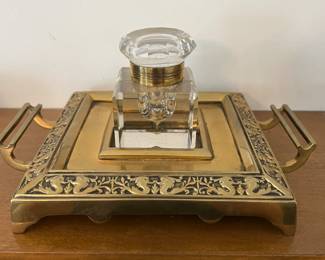 Brass and Glass Inkwell