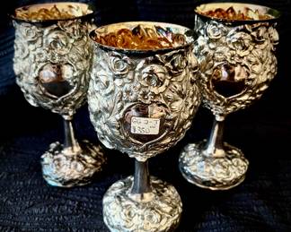 Floral Sterling Silver Goblet with Gold Plate Interior 