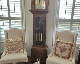 Upholstered Chairs and Grandfather Clock