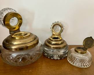 Crystal and Brass Inkwells