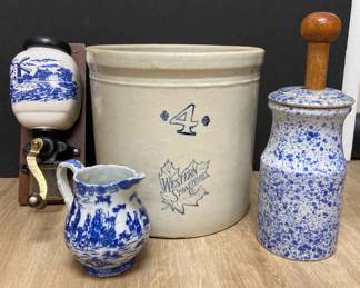 4 Gallon Western Stoneware Crock , Butter Churn, Coffee Grinder, Pitcher