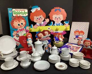Porcelain Tea Set, Raggedy Ann Andy, Red Purse