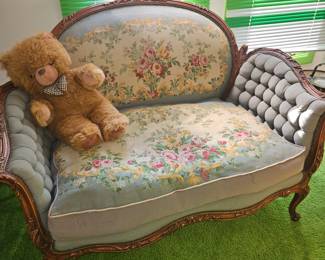 Rococo Revival Style Loveseats w/Needlepoint Seats & Backs, Highly Carved Front & Top Rails!