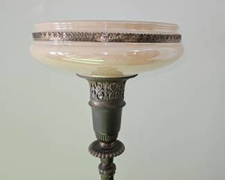 Art Deco Torchiere Brass Lamp w/Glass/Brass Shade!