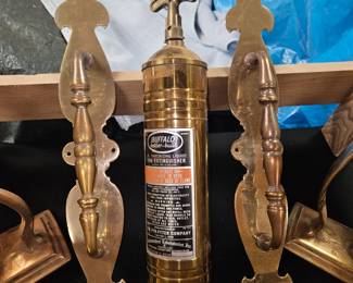 Vtg Brass Fleur De Lis Door Handle/Plate, Buffalo Better Built 1 1/2 Qt Vintage Fire Extinguisher!