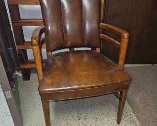 MCM W.H. Gunlocke Chair Co. Walnut  Riveted Leather Chair!
