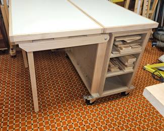 Formica Top Drop Leaf Rolling Work Table W/Storage!
