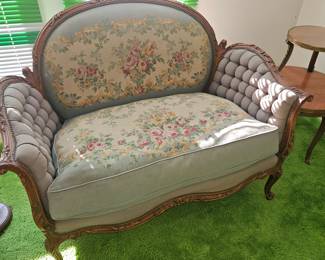 Rococo Revival Style Loveseats w/Needlepoint Seats & Backs, Highly Carved Front & Top Rails!
