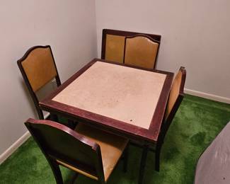 MCM Wood w/Vinyl Folding Card Tables & Chairs!