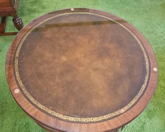 Mahogany Glass Top Duncan & Phyfe Drum Table w/Drawer & Leather Inlay!
