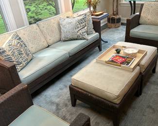 Wicker Sofa 75" W x 30" D x 30" H  $400   Ottoman (2) 24" square x 18" H  $75 each    Pair of Chairs 28" W x 30" D x 29" H  $300                                    