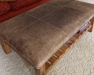 Crate & Barrel Leather top Ottoman 50" W x 30" D x 17" H $250
