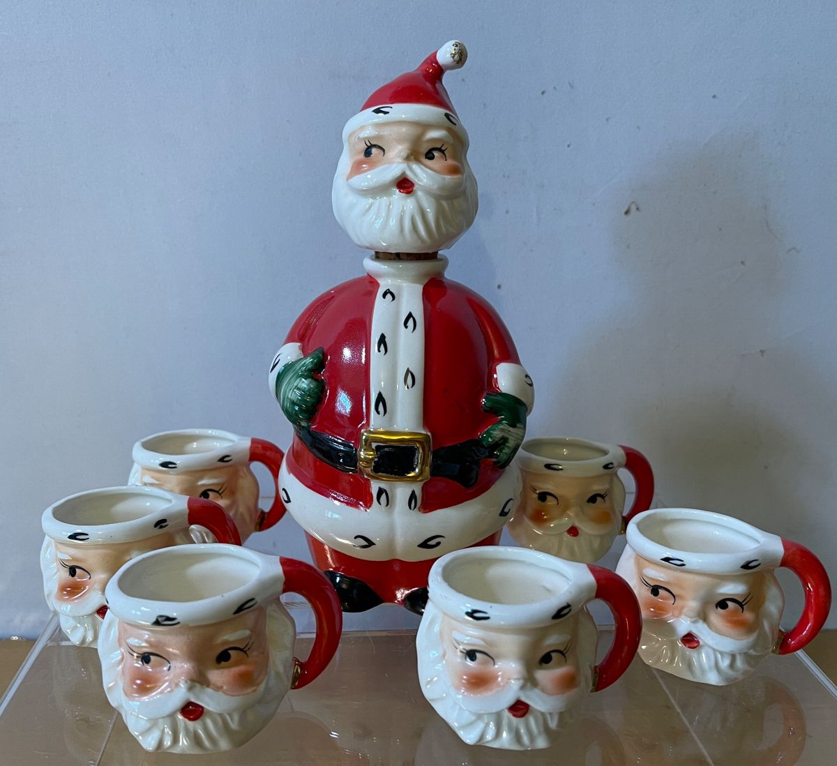 Lefton Santa Decanter and mini mug shotglasses