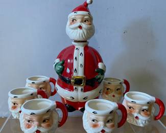 Lefton Santa Decanter and mini mug shotglasses