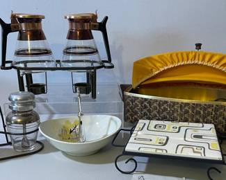 MCM serving pieces, Redwing snack bowl, electric trivet