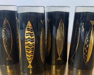 MCM Fred Press Fish Tumblers Black and Gold