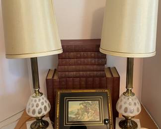 Beautiful Fenton Coin Dot Lamps with marbles bases working 