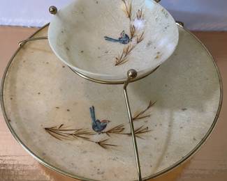 MCM Fiberglass Serving Bowl and Tray and Stand