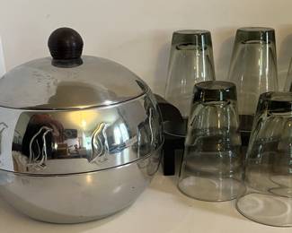 West Bend Ice Bucket and Smoke Tumblers 