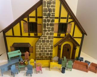 Vintage 1930's Keystone Doll house and Wooden Dollhouse Furniture by Strombecker 