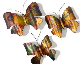 Lot # : 615a - 3 Mid century brass brutalist butterfly wall art
