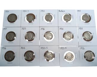 Lot # : 600a - Fifteen vintage US Buffalo Nickel coins
