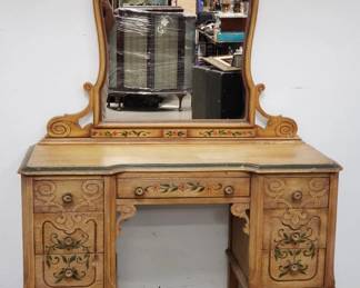 Lot # : 99 - Vintage hand-painted carved wood floral vanity
