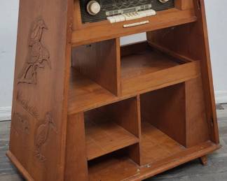Lot # : 102 - Mid century modern hand carved hi-fi cabinet
