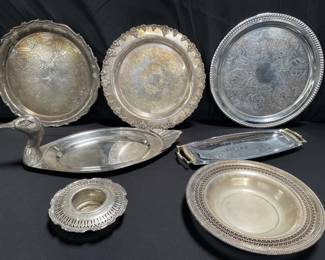 Lot # : 383 - Group of silver plated plates, trays 
