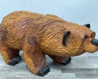 Lot # : 438 - Carved wood bear statue 37"l x 16?d x 20?h 
